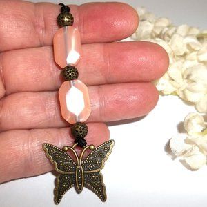 Butterfly Bookmark Bookmarker Beaded Gift Girl Book Reading Bronze Peach C298